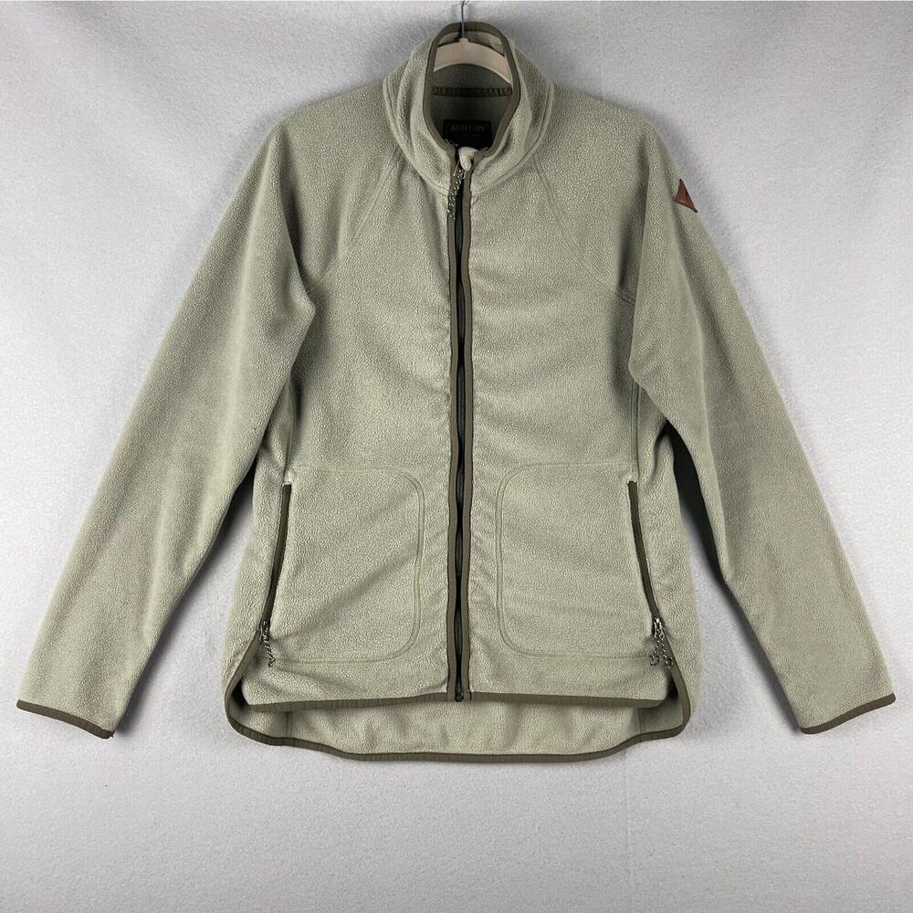 Burton Dryride‎ Fleece Jacket Womens Large Green Full Zip Pocket Logo Outdoor